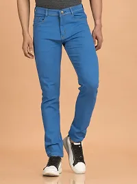 Stylish Blue Denim Solid Mid-Rise Jeans For Men-thumb1