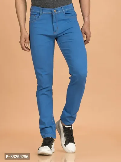 Stylish Blue Denim Solid Mid-Rise Jeans For Men-thumb2