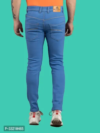 Stylish Blue Denim Solid Mid-Rise Jeans For Men-thumb2