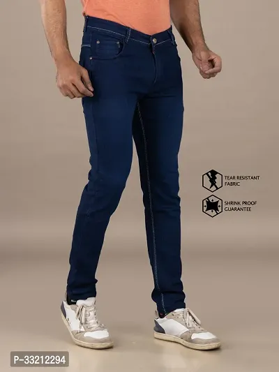 Stylish Blue Solid Denim Mid-Rise Jeans For Men-thumb3