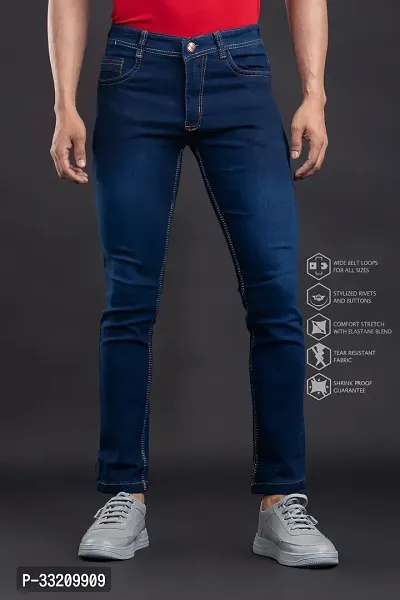 Stylish Blue Denim Faded Mid-Rise Jeans For Men-thumb2