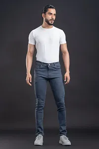 Stylish Grey Denim Solid Mid-Rise Jeans For Men-thumb4