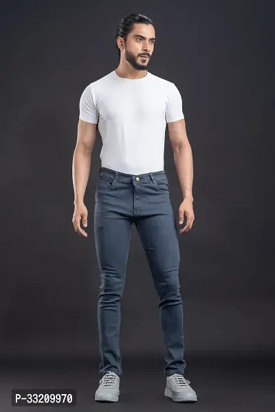 Stylish Grey Denim Solid Mid-Rise Jeans For Men-thumb5