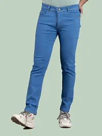 Stylish Blue Denim Solid Mid-Rise Jeans For Men-thumb1