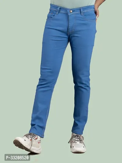 Stylish Blue Denim Solid Mid-Rise Jeans For Men-thumb2