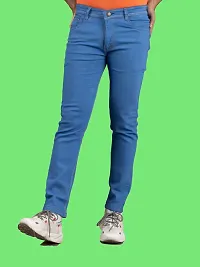 Stylish Blue Denim Solid Mid-Rise Jeans For Men-thumb3