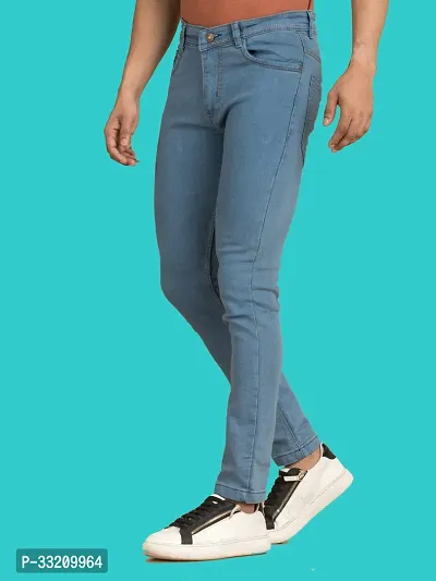 Stylish Blue Denim Solid Mid-Rise Jeans For Men-thumb0