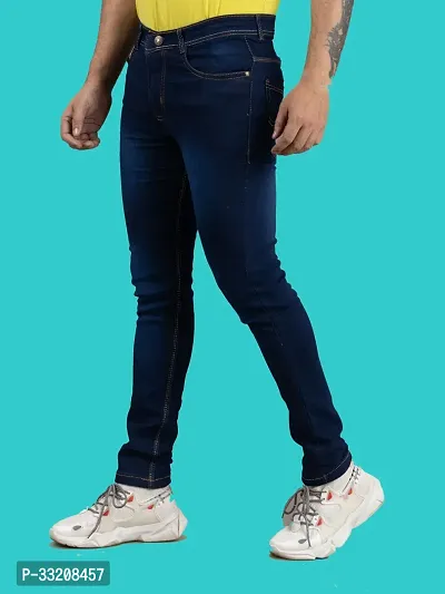 Stylish Blue Denim Faded Mid-Rise Jeans For Men-thumb2