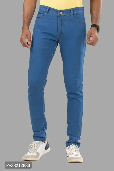 Stylish Blue Solid Denim Mid-Rise Jeans For Men-thumb0