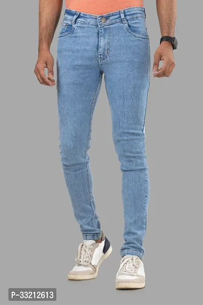 Stylish Blue Solid Denim Mid-Rise Jeans For Men-thumb0