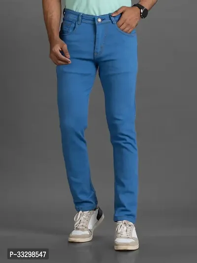 Stylish Denim Blue Slim Fit Mid-Rise Jeans For Men