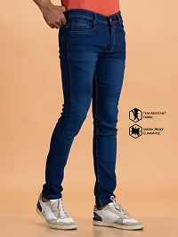 Stylish Navy Blue Solid Denim Mid-Rise Jeans For Men-thumb2