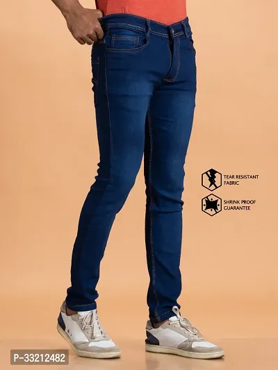 Stylish Navy Blue Solid Denim Mid-Rise Jeans For Men-thumb3