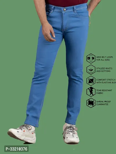 Stylish Blue Denim Solid Mid-Rise Jeans For Men-thumb2