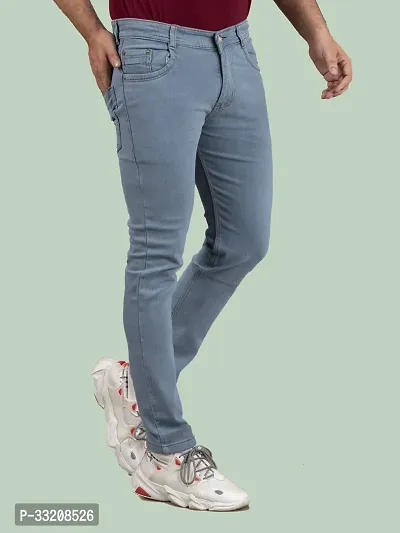 Stylish Grey Denim Solid Mid-Rise Jeans For Men-thumb3