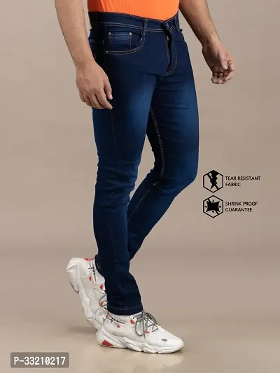 Stylish Blue Denim Faded Mid-Rise Jeans For Men-thumb3