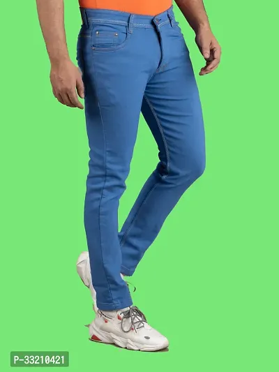 Stylish Blue Denim Solid Mid-Rise Jeans For Men-thumb3