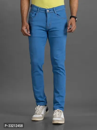 Stylish Blue Solid Denim Mid-Rise Jeans For Men-thumb0