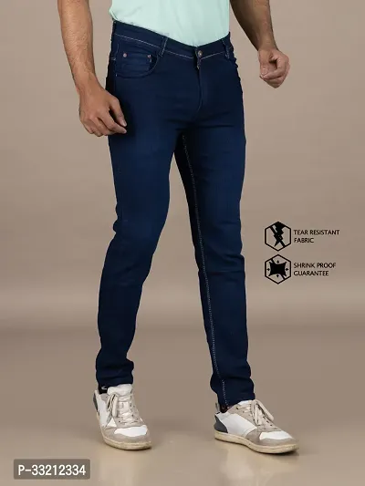 Stylish Blue Solid Denim Mid-Rise Jeans For Men-thumb3