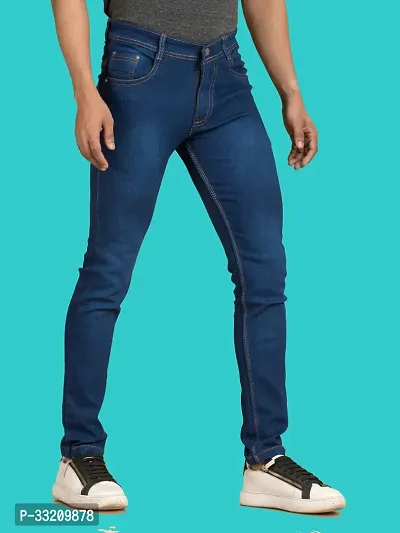 Stylish Blue Denim Faded Mid-Rise Jeans For Men-thumb3