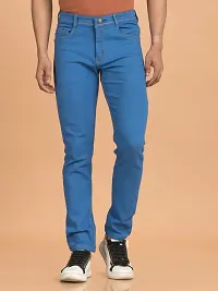 Stylish Blue Denim Solid Mid-Rise Jeans For Men-thumb1