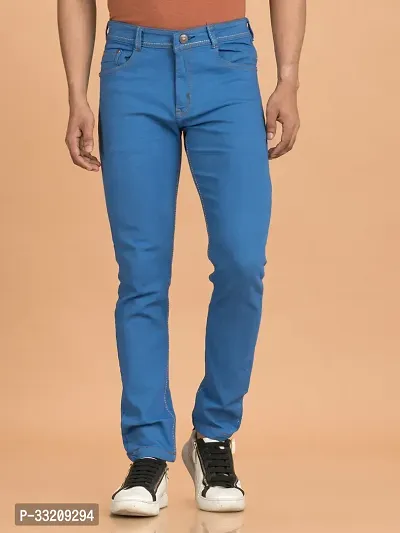 Stylish Blue Denim Solid Mid-Rise Jeans For Men-thumb2