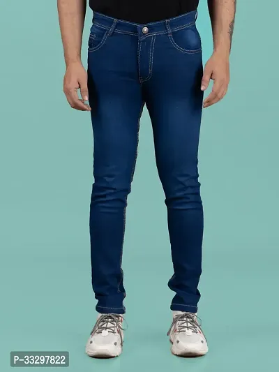 Stylish Denim Blue Slim Fit Mid-Rise Jeans For Men-thumb4