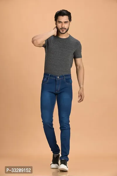 Stylish Blue Denim Faded Mid-Rise Jeans For Men-thumb3