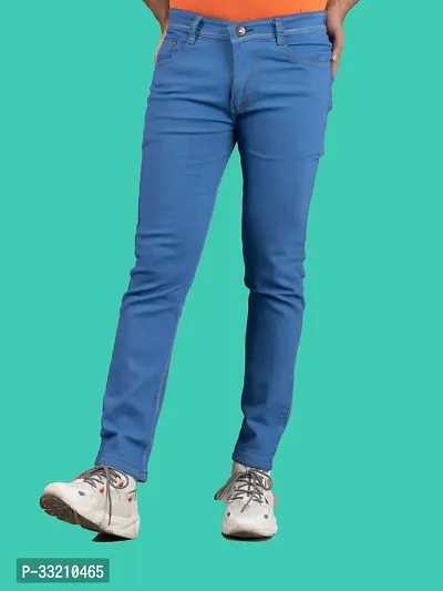 Stylish Blue Denim Solid Mid-Rise Jeans For Men-thumb4