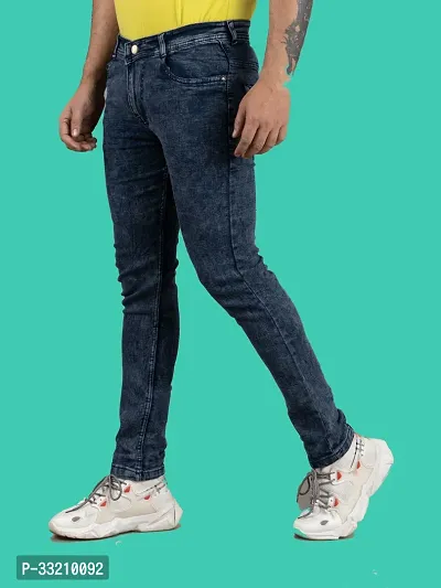 Stylish Blue Denim Solid Mid-Rise Jeans For Men-thumb0