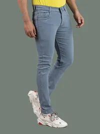 Stylish Grey Denim Solid Mid-Rise Jeans For Men-thumb2