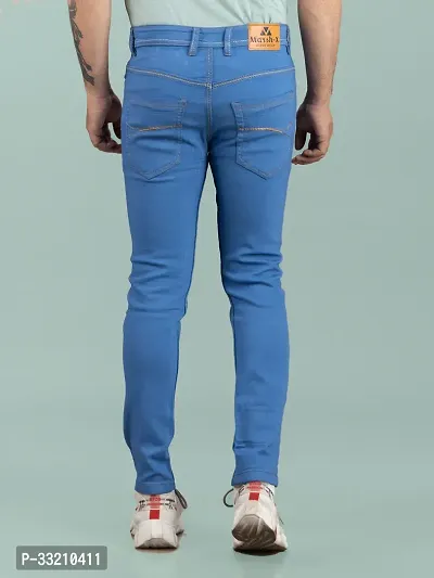 Stylish Blue Denim Solid Mid-Rise Jeans For Men-thumb2