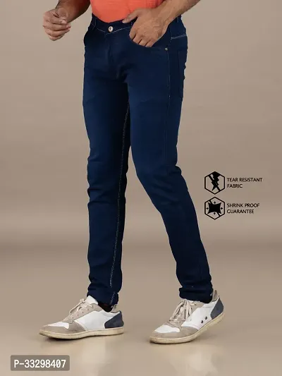 Stylish Denim Blue Slim Fit Mid-Rise Jeans For Men-thumb4