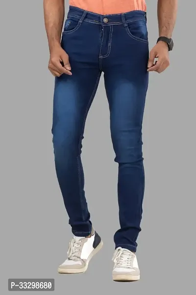 Stylish Denim Blue Slim Fit Mid-Rise Jeans For Men-thumb0