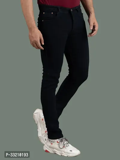 Stylish Black Denim Solid Mid-Rise Jeans For Men-thumb3