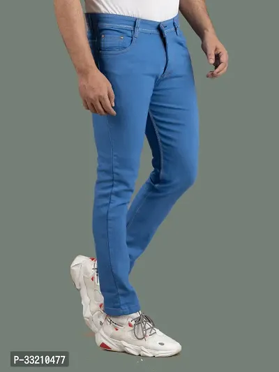 Stylish Blue Denim Solid Mid-Rise Jeans For Men-thumb3