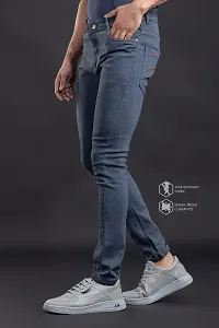 Stylish Grey Denim Solid Mid-Rise Jeans For Men-thumb2