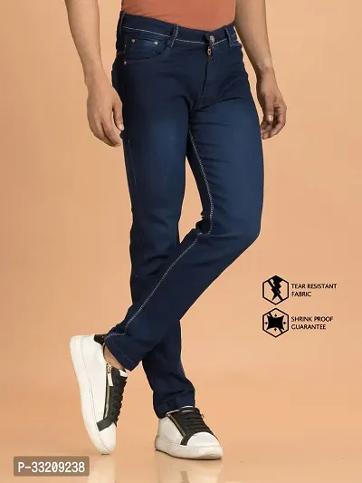 Stylish Blue Denim Faded Mid-Rise Jeans For Men-thumb3