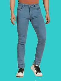 Stylish Blue Denim Solid Mid-Rise Jeans For Men-thumb1