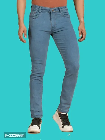 Stylish Blue Denim Solid Mid-Rise Jeans For Men-thumb2