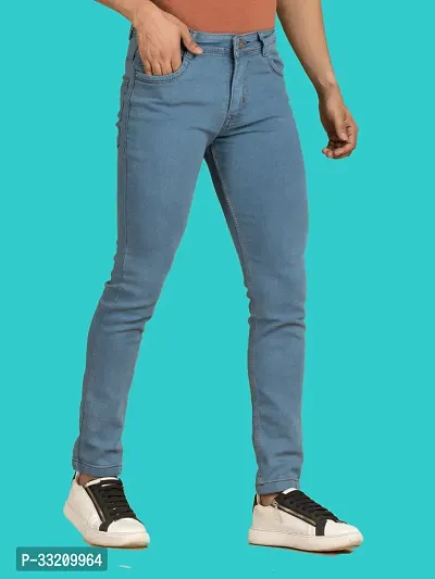 Stylish Blue Denim Solid Mid-Rise Jeans For Men-thumb3