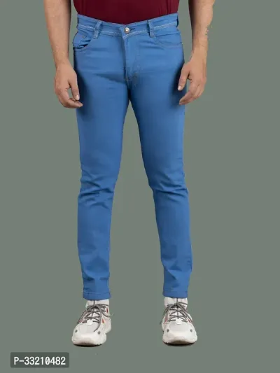 Stylish Blue Denim Solid Mid-Rise Jeans For Men-thumb4