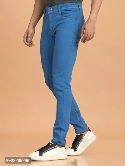 Stylish Blue Denim Solid Mid-Rise Jeans For Men