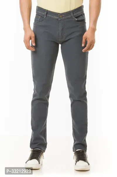 Stylish Grey Solid Denim Mid-Rise Jeans For Men-thumb0