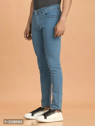 Stylish Blue Denim Solid Mid-Rise Jeans For Men