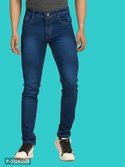 Stylish Blue Denim Faded Mid-Rise Jeans For Men-thumb2