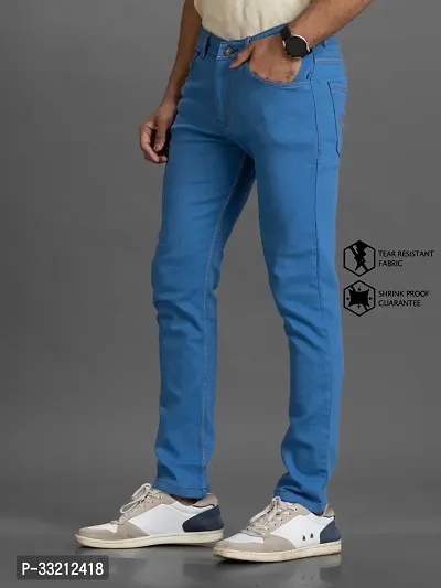 Stylish Blue Solid Denim Mid-Rise Jeans For Men-thumb4