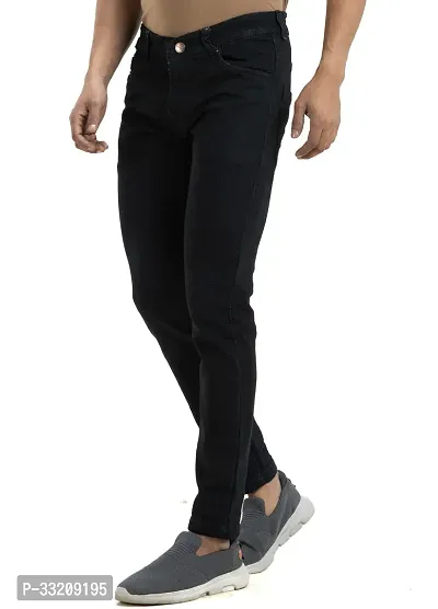 Stylish Black Denim Solid Mid-Rise Jeans For Men-thumb0