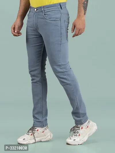 Stylish Grey Denim Solid Mid-Rise Jeans For Men-thumb0