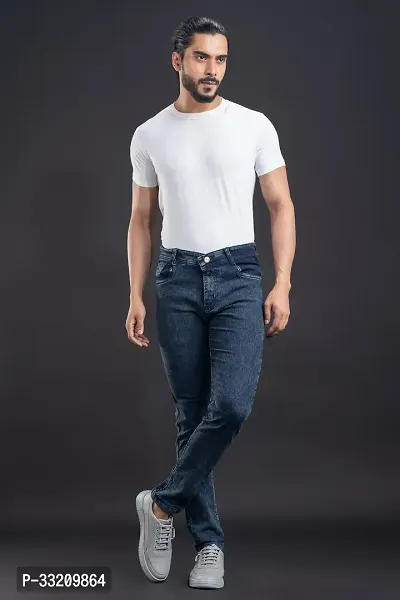 Stylish Blue Denim Solid Mid-Rise Jeans For Men-thumb5